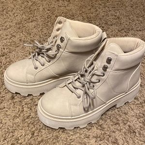 Cream white platform combat boots size 8